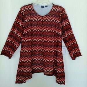 Covington Blouse Women's Gold Size 3X Lined 3/4‎ Sleeve Metallic Aztec Print